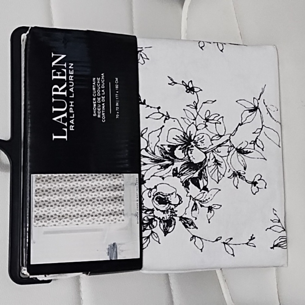 Lauren Ralph Lauren Black/White Floral Flower Print Shower Curtain